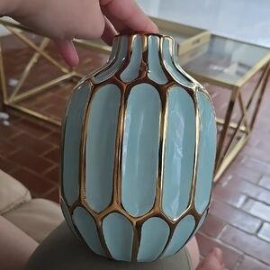 Elegant Gold and Blue Ceramic Vase